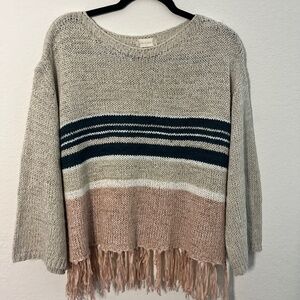 ALTAR'D STATE Knit Sweater Striped with Flared Sleeve Bohemian Fringe SZ Medium